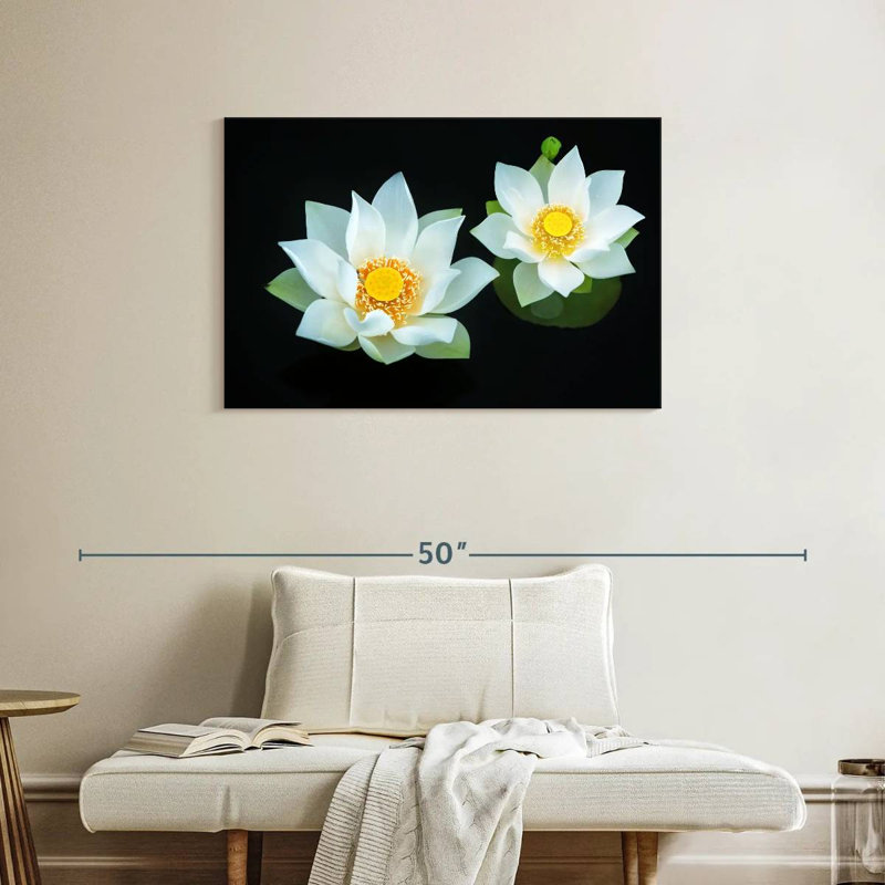 Harnek Lotuses On Black, 24" H x 36" W