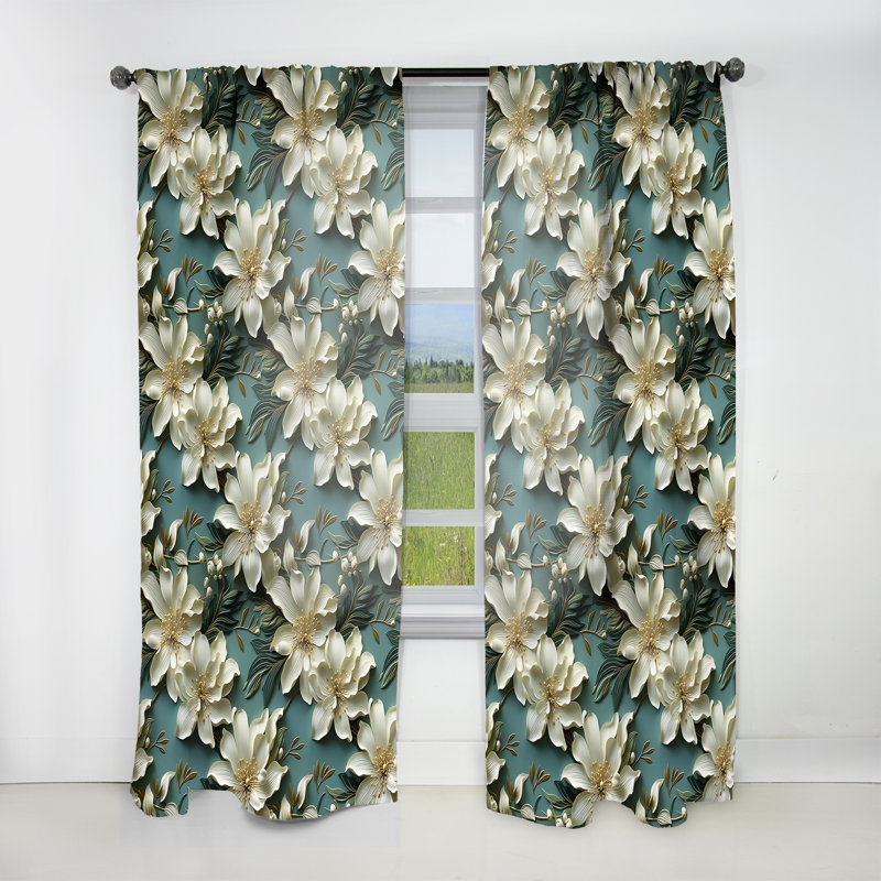Motif tropical Mirage Elegance - rideau tropical - obscurcissant velours - 1 panneau, L 52 po x L 120 po