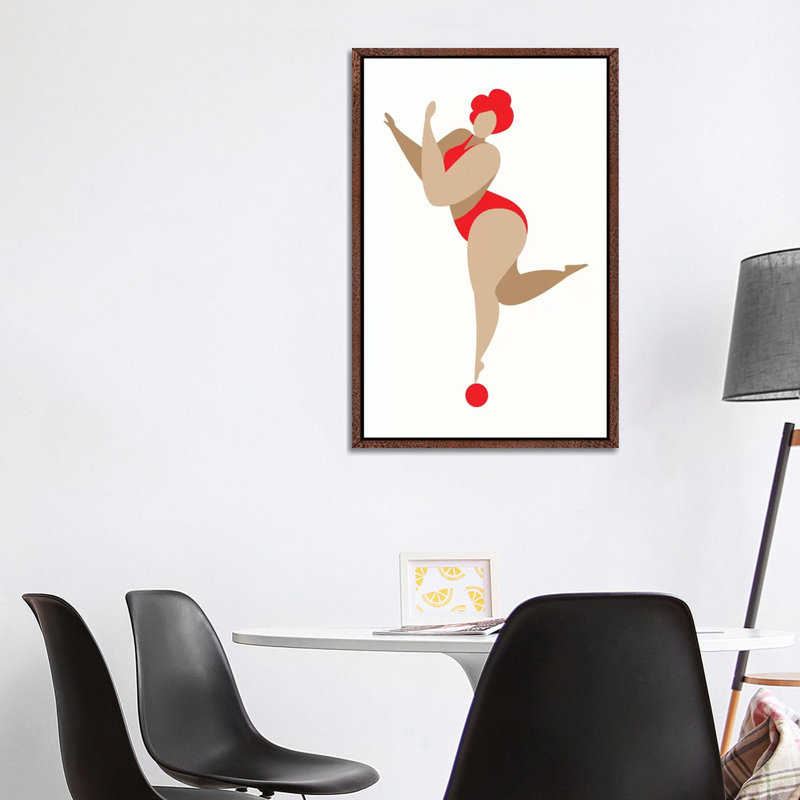Dancing Queen - Red 1 Piece Wall Art on Canvas, 101.6cm H x 66.04cm W x 3.81cm D, Classic Brown Wood Floater Framed