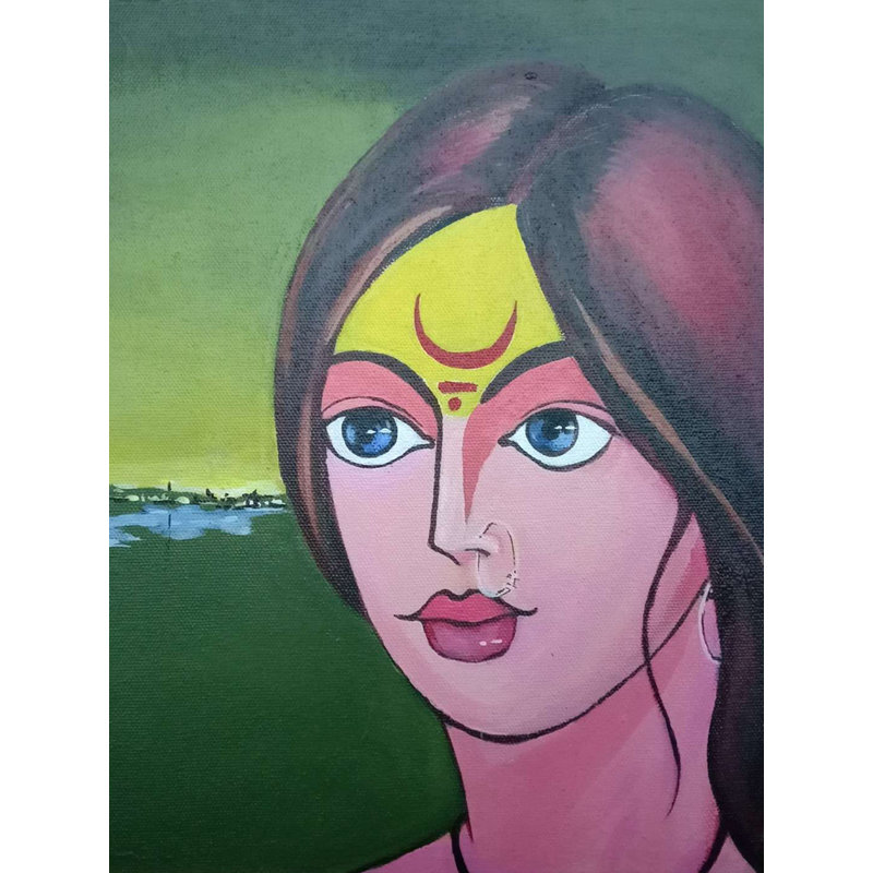 Visage de femme marathi | Acrylique sur toile | Par K B Shikharte
