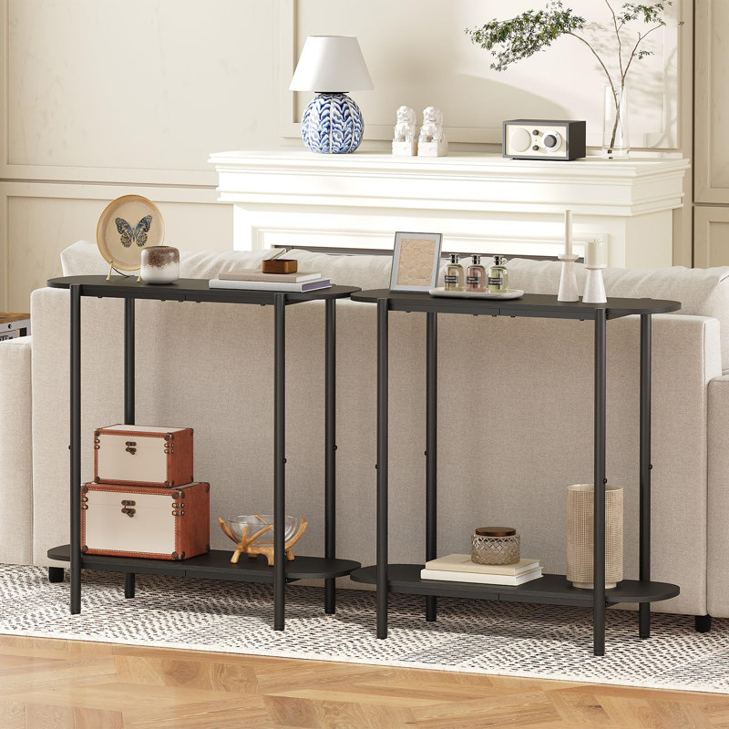 2-Tier Small Entryway Table, 29.5" Thin Sofa Table With Storage, Behind Couch Table, Display Table,Rustic Brown And Black