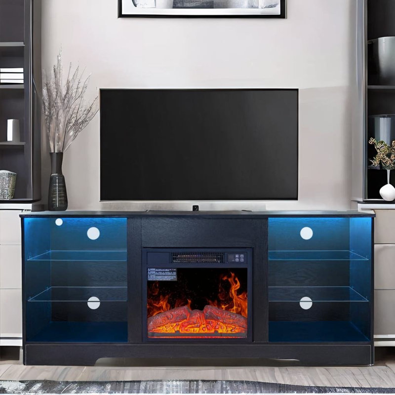 Meuble télé avec foyer, Noir