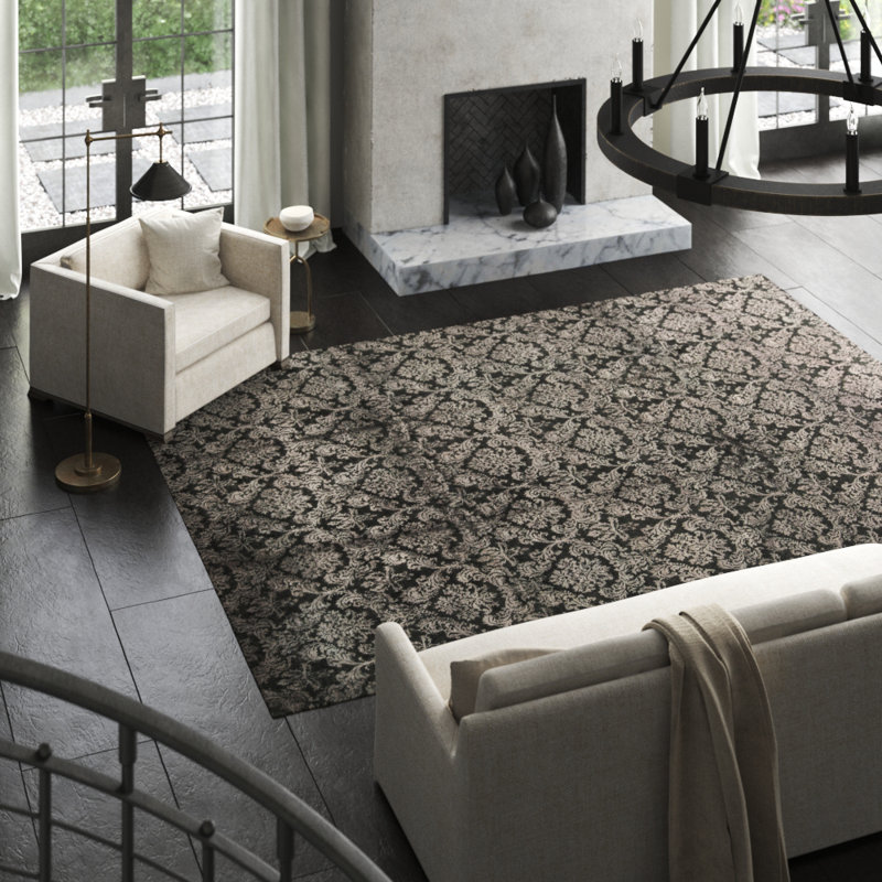 Wool Damask Area Rug