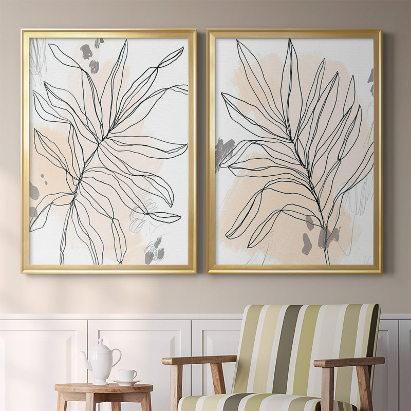 Palm Sketchbook I - ensemble de 2 reproductions sur toiles, Or, H 36,5 po x l 53 po x P 1,25 po