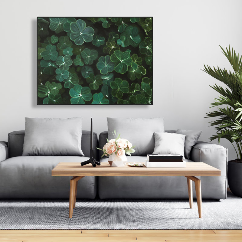 Trèfles - Toile encadrée de salon vert pour la décoration intérieure