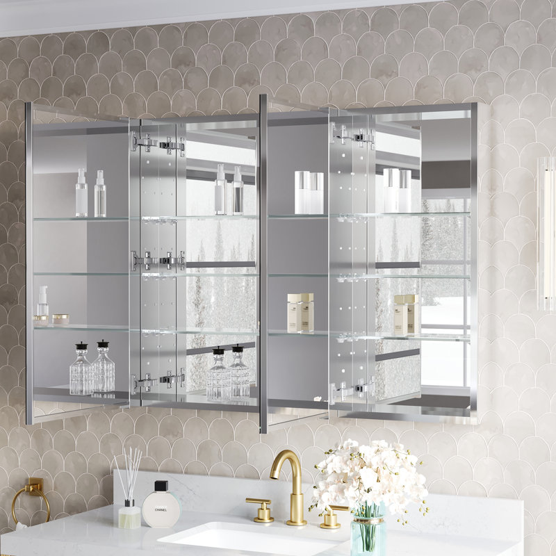 Armoire à pharmacie encastrée ou à fixation en surface 40 po x l 32 po avec miroir et tablettes réglables en verre