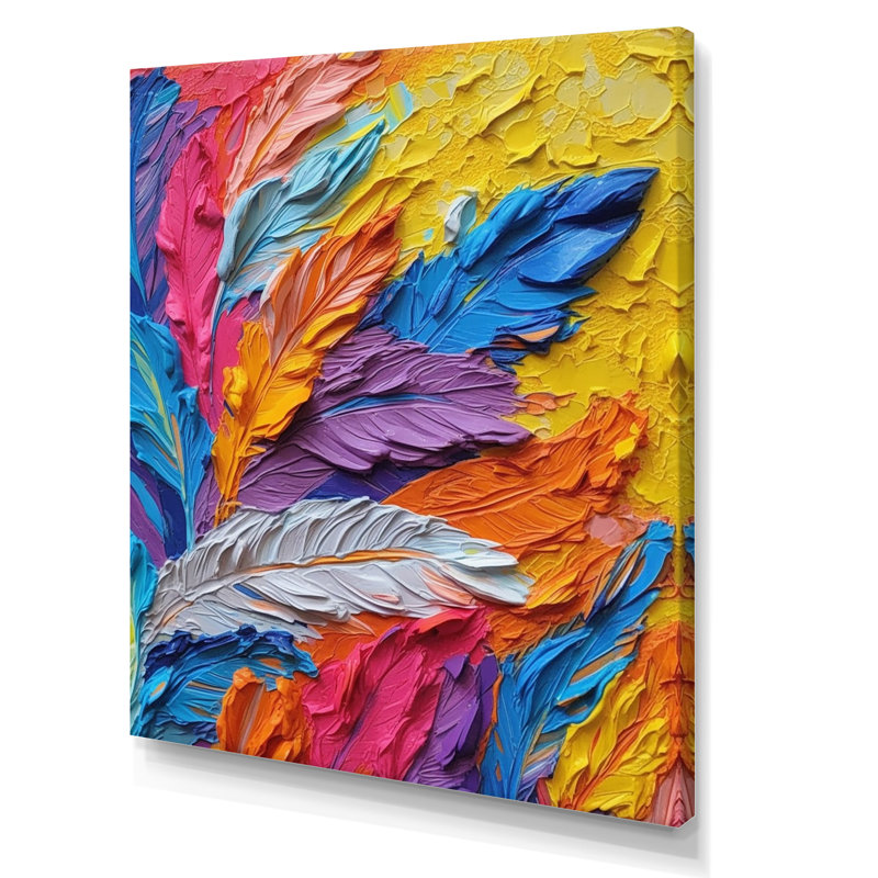 «Rough Texture Colorful Feathers», reproduction d'art sur toile, H 40 po x l 30 po x P 1,5 po, Toile tendue
