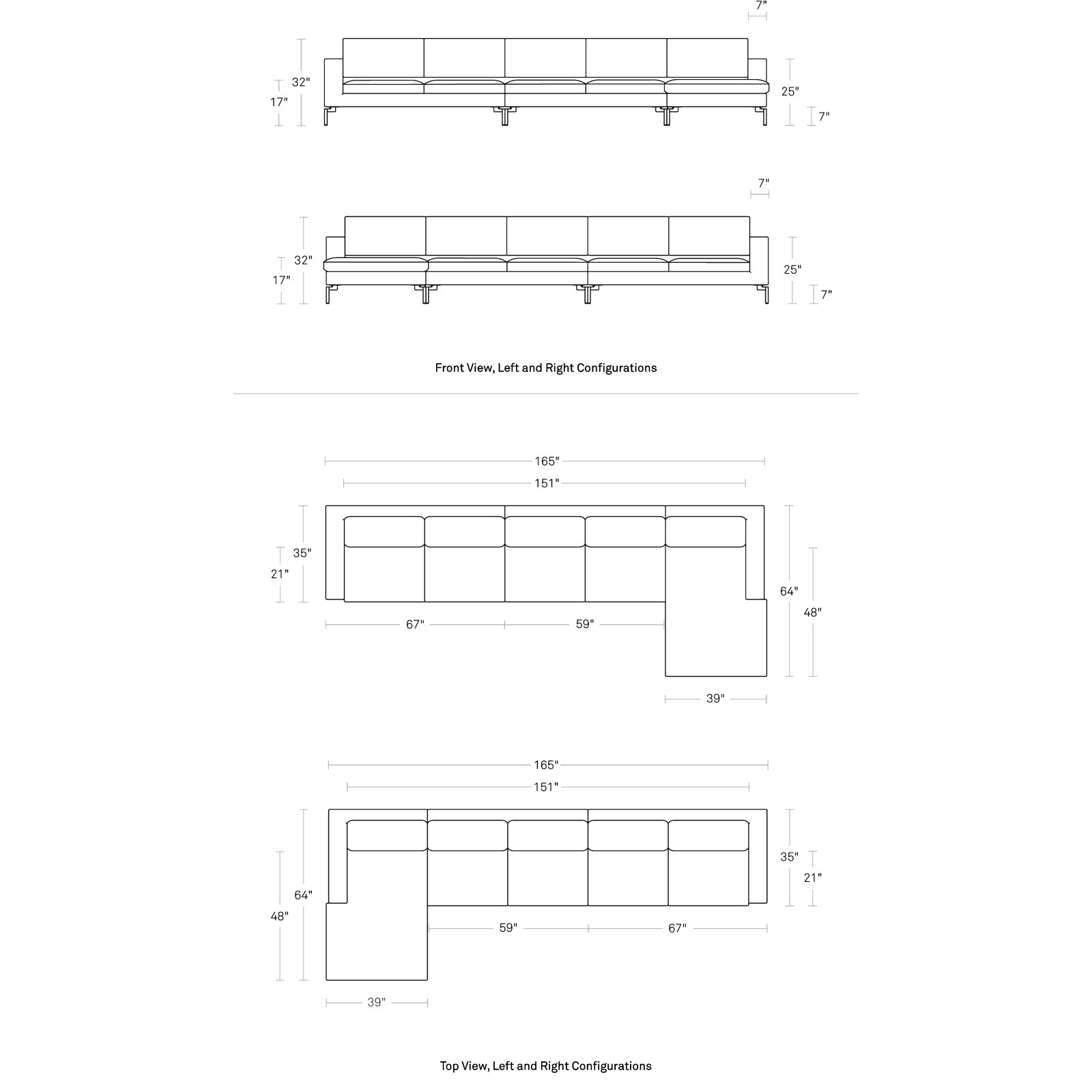 New Standard Upholstered Chaise L-Sectional, Right Hand Facing, Granite Leather