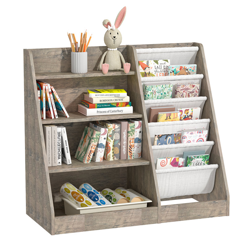 Maggiorina Bookcase, (4 Shelves) 80cm H x 90cm W x 40cm D, Grey Wood/White