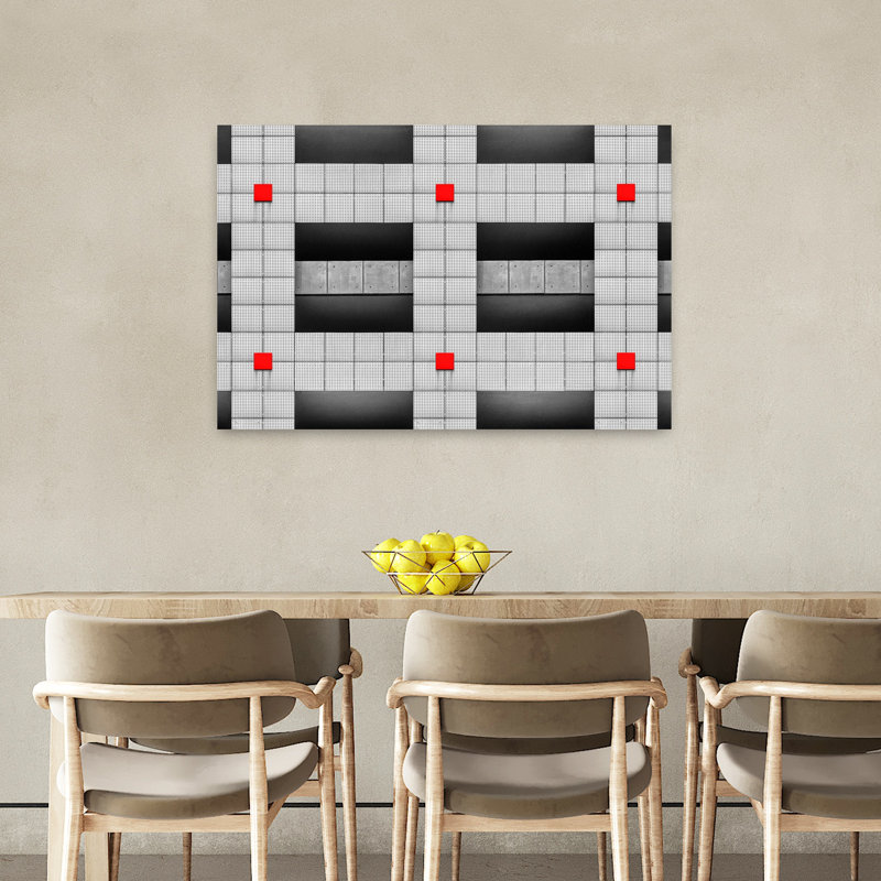 Carrés rouges, architecture géométrique abstraite, art mural contemporain, H 24 po x l 36 po