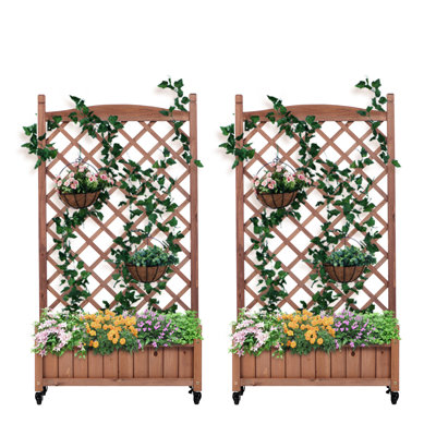 Raised Garden Bed With Trellis 2 Pack - Outdoor Wooden Planter Box & Plant Stand 30 Effortless Up Process Water-Based Plant- Coating 3-Layer Adjustable Solid Wood Construction For Indoor Brown 2