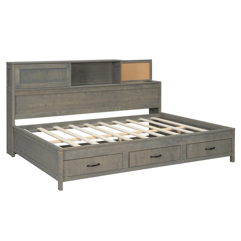 Lit de jour en bois avec 3 tiroirs de rangement, Complet/Double, Grey