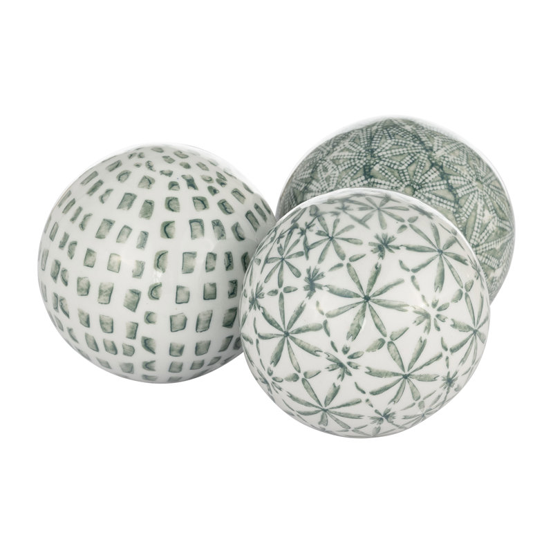 Elegant Ceramic Painted Orbs for Home Decor Accent - Decorative Object for Living Room, Shelf Display, or Office Desk - 4"