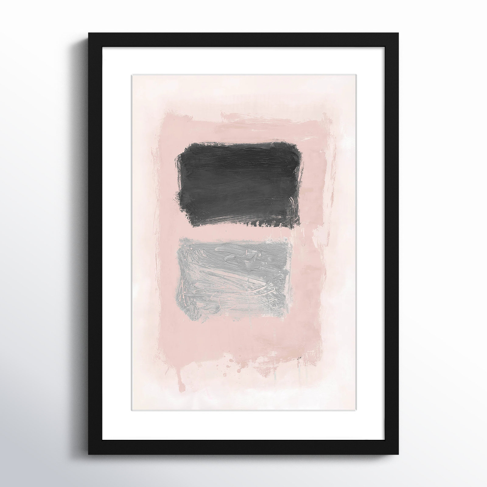 Pink, Black and Silver Shimmer I Print, 23" H x 17" W x 1.25" D, Black Matted Picture Framed