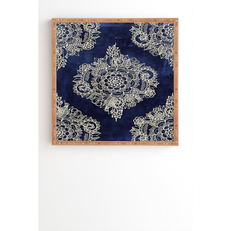 « crème floral marocain », impression, H 20 po x l 20 po x P 2 po, Armature en bambou, Pas de tapis