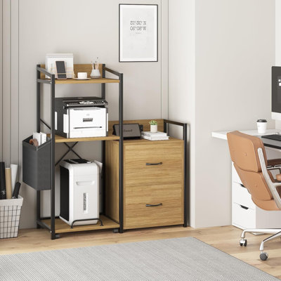 Classeur à 2 tiroirs pour formats lettre, légal et a4 - Armoire pour imprimante avec lumières DEL et multiprise pour bureau personnel