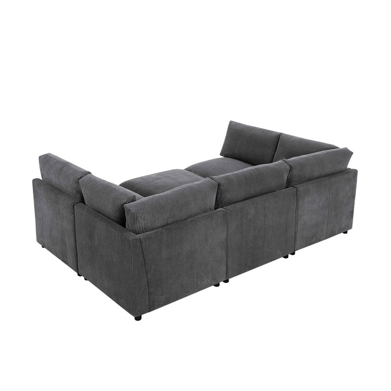 Canapé modulaire réversible en velours côtelé, Dark Grey Corduroy, H 33 po x l 98 po x P 126,5 po