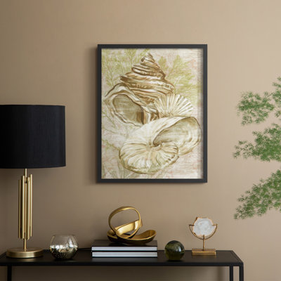 «Antique Peach Shell Collage I», reproduction encadrée - bois massif