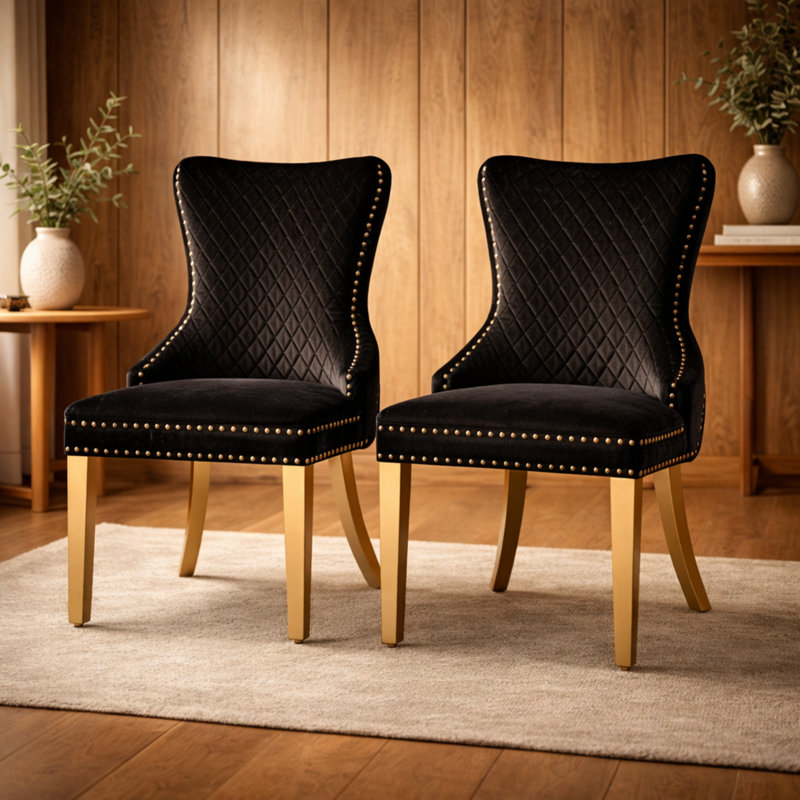 Upholstered Full Back Dining Chair, Black