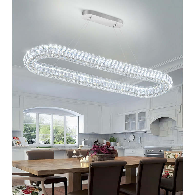 Lustre ovale moderne en cristal, 40", Argent