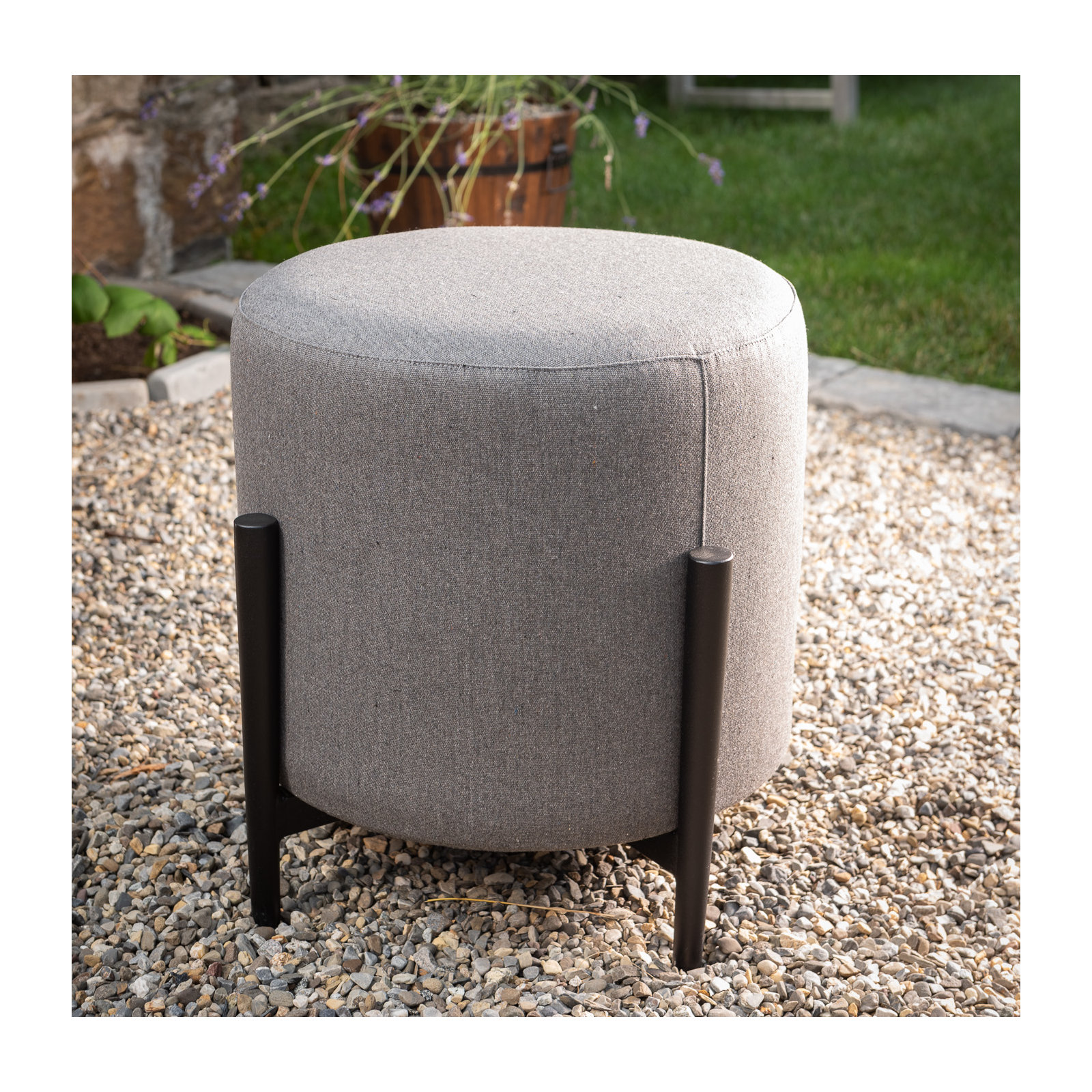 Talita Round Upholstered Outdoor Ottoman, Graphite