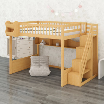 Lit mezzanine en bois avec escalier et garde-robe