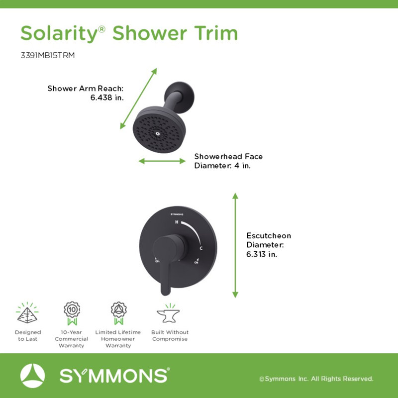 Solarity Hydromersion Single Handle Shower Trim Kit With Escutcheon (Valve Not Included), Matte Black