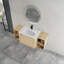 Meuble-lavabo mural avec lavabo en céramique blanche et 2 tablettes de rangement-1880896557