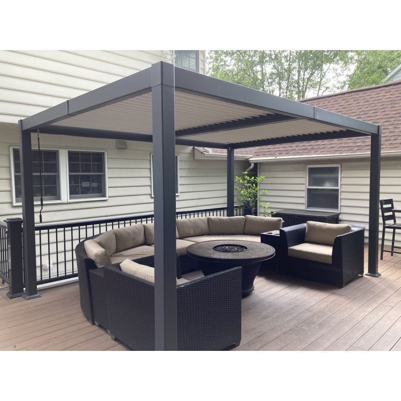Pergola d'extérieur 10 pi x 12 pi à persienne en aluminium mauve à toit rigide et à toit gris pour l'extérieur