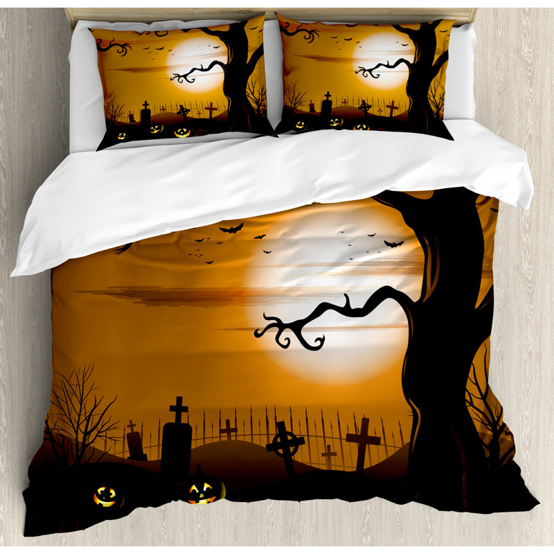 King Size Halloween Cemetery Scene Microfiber Duvet Cover Set