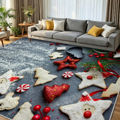 Tapis d'intérieur traditionnel transparent, lavable à la machine, motif gâteries de Noël