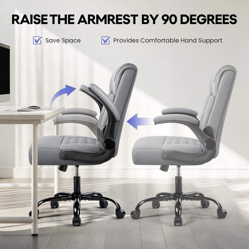 Faux Leather Mid Back Executive Office Chair, Gray