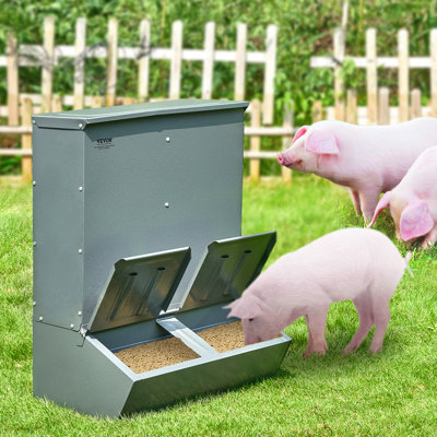 Hog Feeder 3.7 Bushel Metal Double Door Pig Feeder Feeding up to 8 Hogs