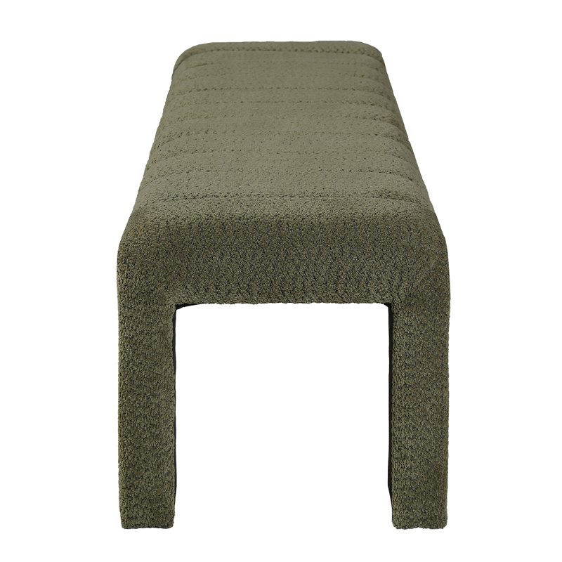 63-Inch Modern Minimalist Boucle Upholstered Bench with Channel Stitching, Green