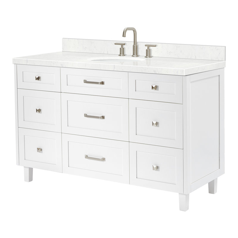 ARIEL Monroe 54 Single Sink Bathroom Vanity with Carrara Quartz Top, Oak, Carrara White Quartz, 54"