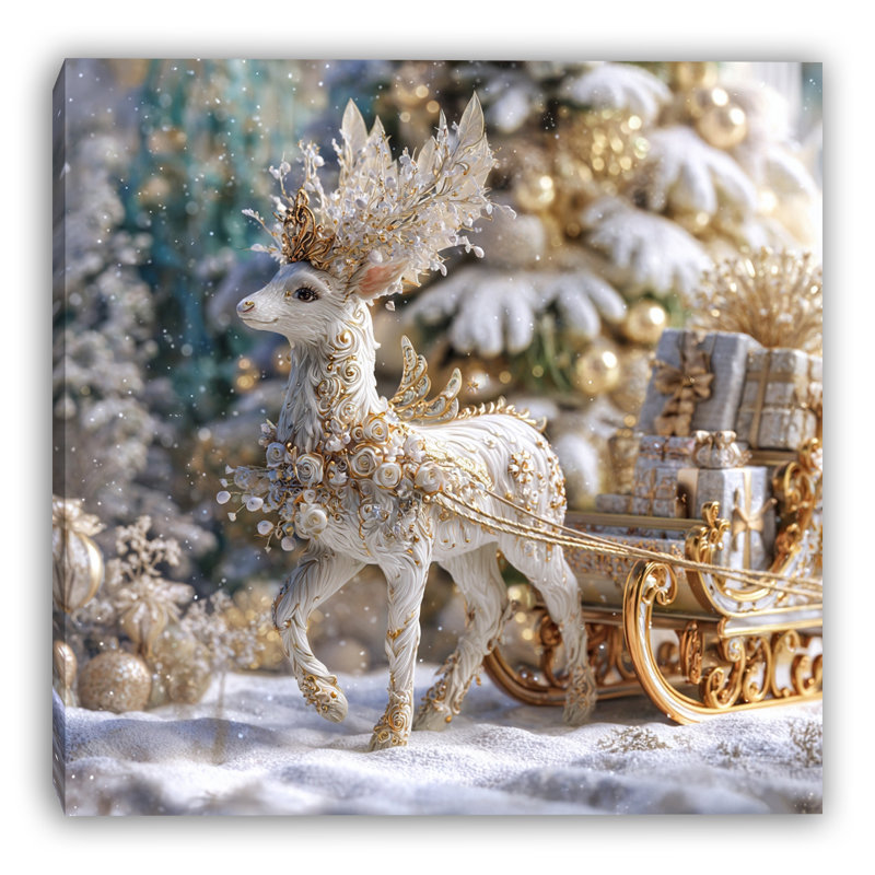 Art mural sur toile Golden Deer with Sleigh II, H 40 po x l 40 po