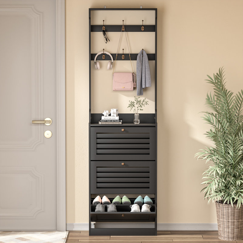 Kahl 78.7"H Flip Down Shoe Storage  with 3 Flip Drawer, Black