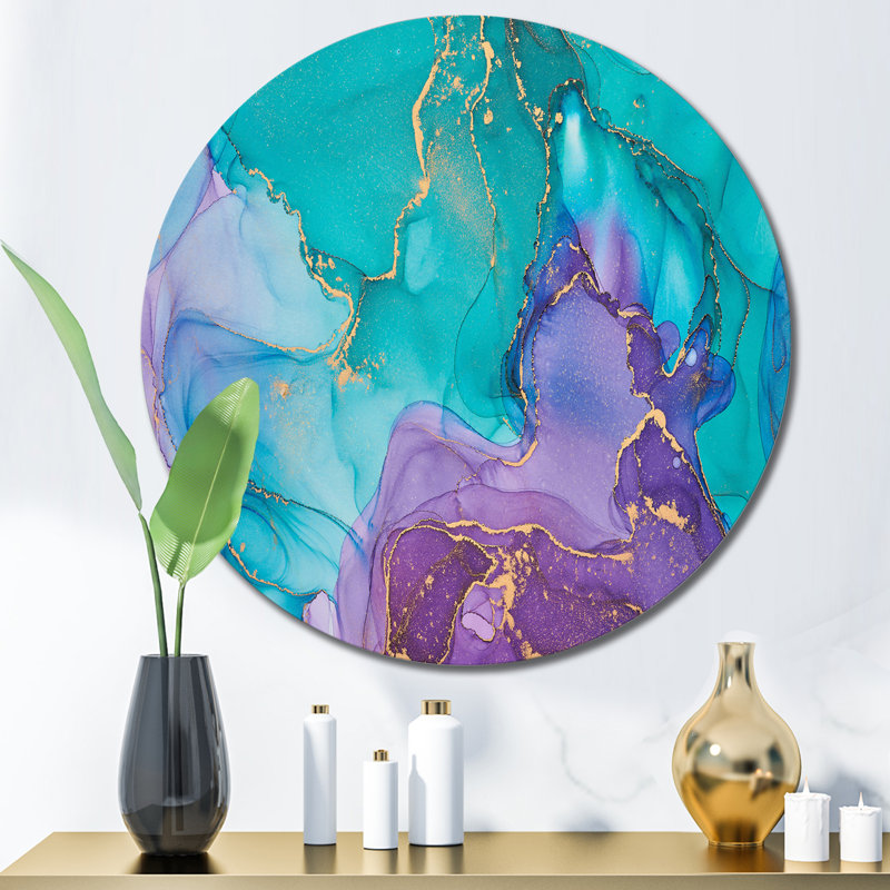 Turquoise et mauve liquide Art I, H 29 po x l 29 po x P 1 po