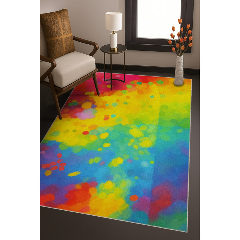 Tapis bleu tissé lavable rétro Mosso, 3 pi 11 po x 5 pi 11 po