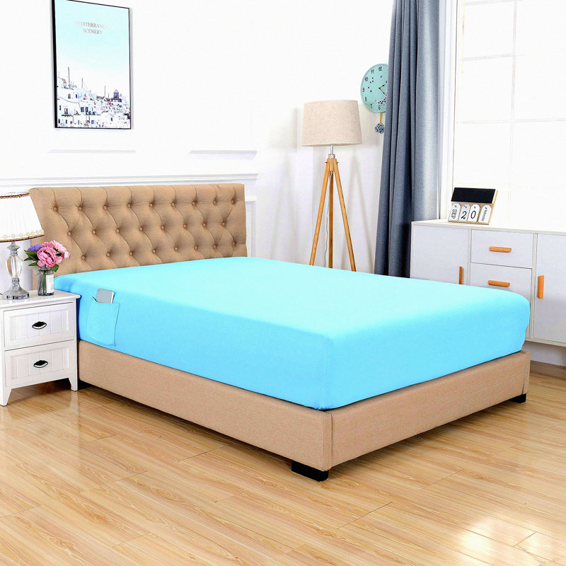 Luxury Aqua Blue Deep Pocket Fitted Sheet - Premium Hotel Quality Softest 1500 Thread Count Smart Pocket - Queen Size 18" 21" Extra Deep Mattress Cover