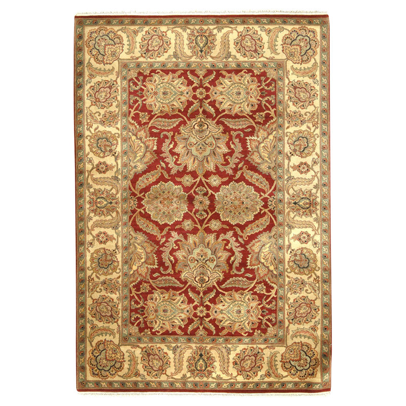 Hand Knotted Wool Oriental Area Rug in Red And Gold