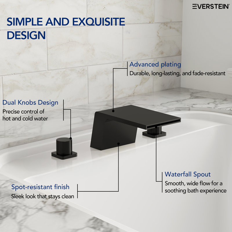 2 Handle Deck Mount Bathroom Roman Tub Faucet, Matte Black
