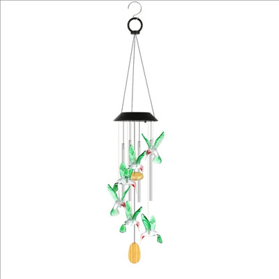 Solar Hummingbird Wind Chime with Aluminum Tubes 7 Color Changing Wind Chime for Outside IPX4 Waterproof Outdoor Garden Yard Decor