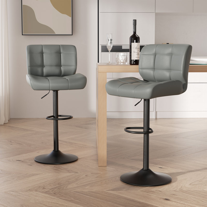 Adjustable Height Counter Stool with Metal Frame, Drak Grey