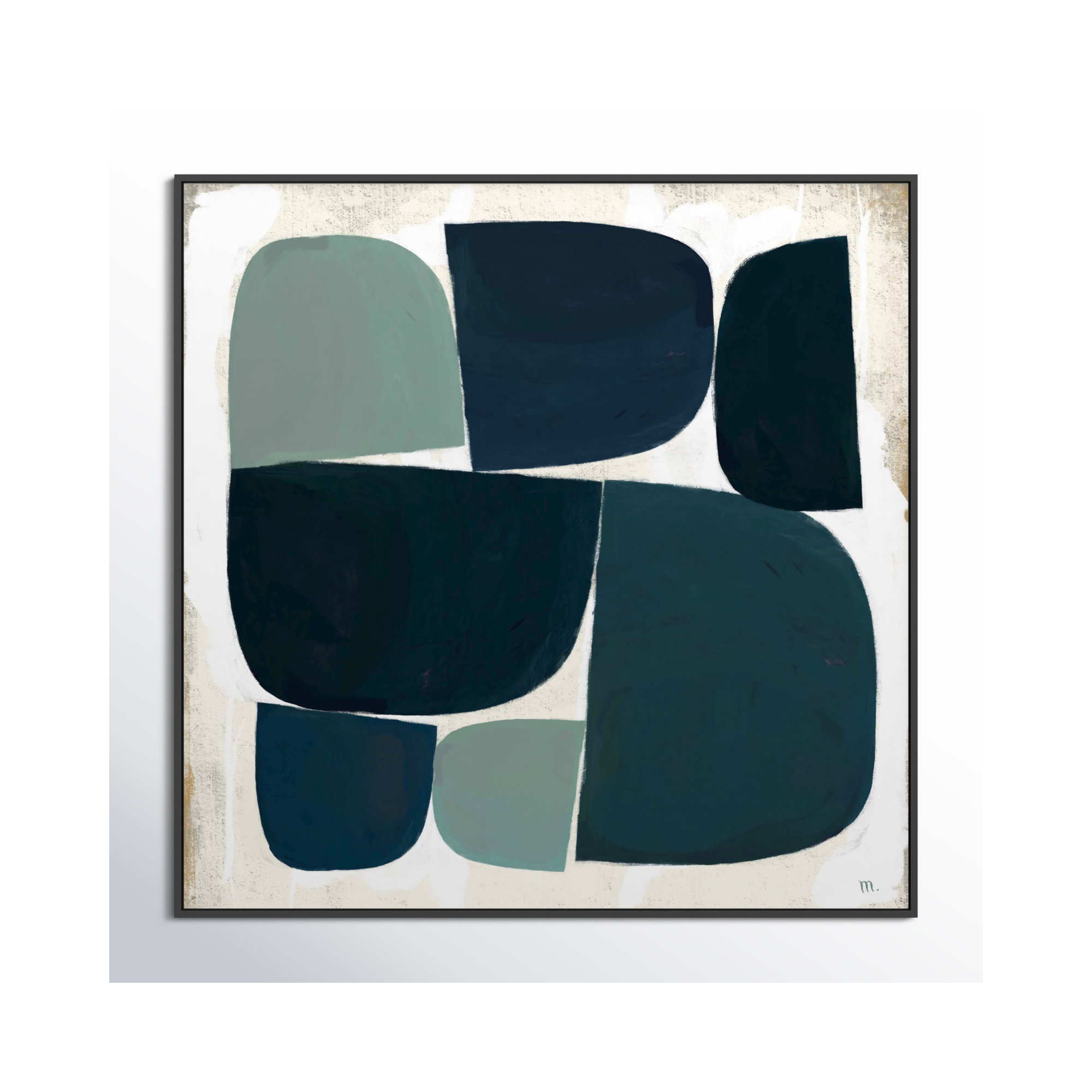 Composizione Di Forme Blue Black With Shadow, 36" H x 36" W x 1.25" D, Black Single Structure Framed Canvas