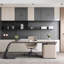 Bureau kaki clair minimaliste avec armoire de rangement et multiprise, table de bureau tout-en-un-125079765
