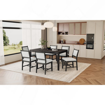 Ensemble de table de salle à manger 7 pièces pour 6 personnes et 1 table de salle à manger rectangulaire en bois pour 6 personnes avec chaises rembourrées pour la salle à manger et la cuisine