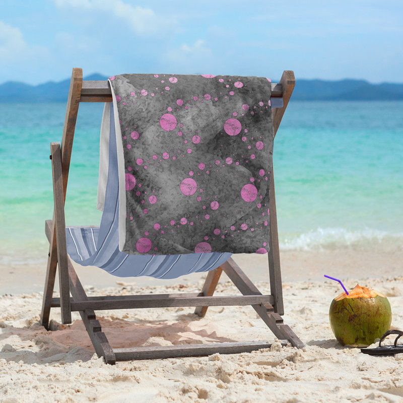 Serviette de plage planètes et étoiles, Rose / Noir