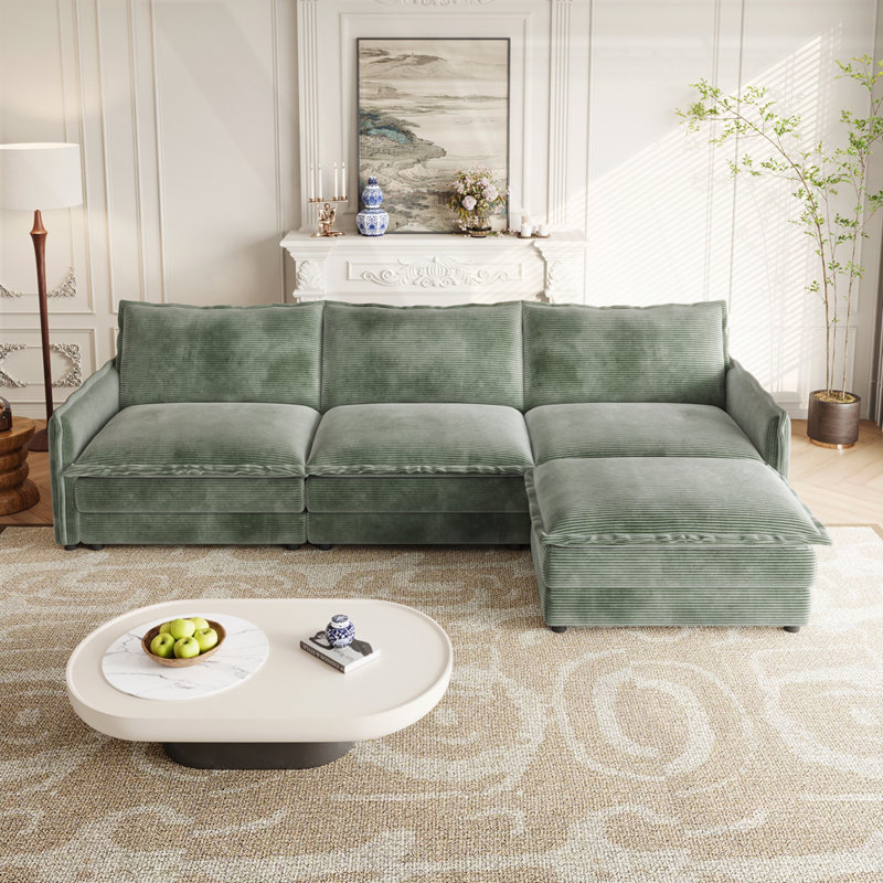 Canapé confortable en velours côtelé 3 places Cloud, Vert