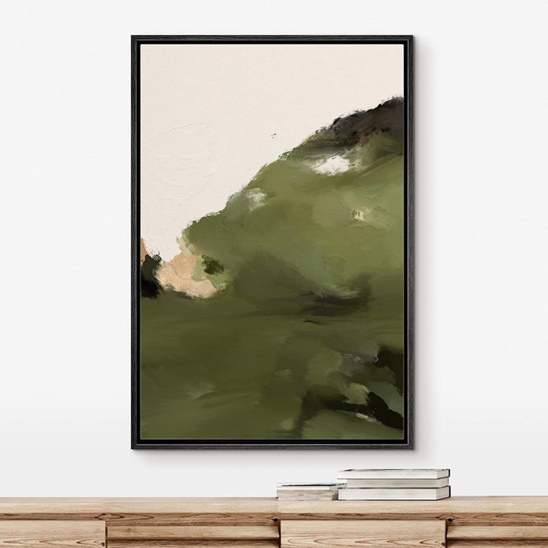 «Minimal Landscape Pastel Watercolor Green Mountain Range», peinture sur toile, Noir, L 16 po x H 24 po